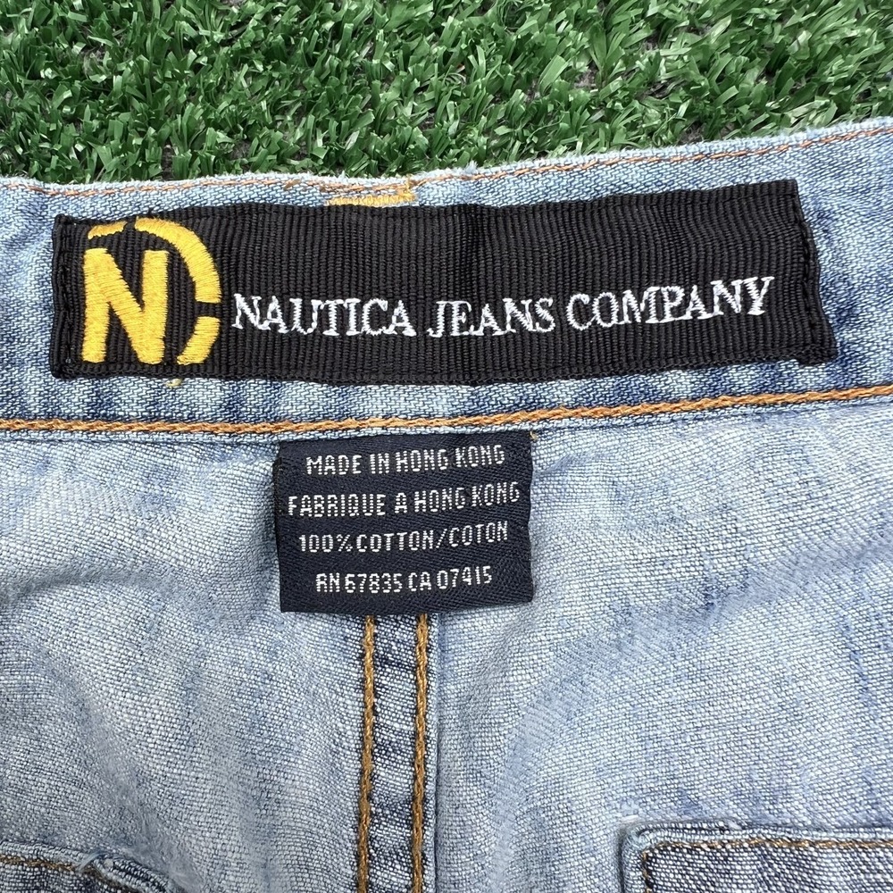 Vintage Nautica Jean Shorts Mens 33x13" Blue Front Cargo Drawstring Baggy 90s - Picture 3 of 8